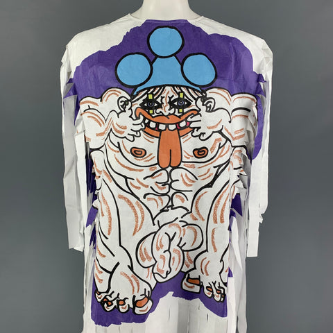 WALTER VAN BEIRENDONCK SS22 White Blue Graphic Tyvek Smile Poncho