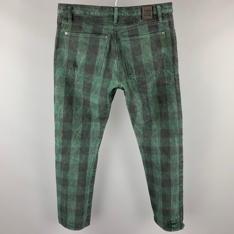 RUGBY RALPH LAUREN Size 36 Green & Black Buffalo Plaid Denim Button Fly Jeans