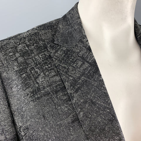 VERSACE COLLECTION Size 44 Charcoal & Black Metallic Print Sport Coat