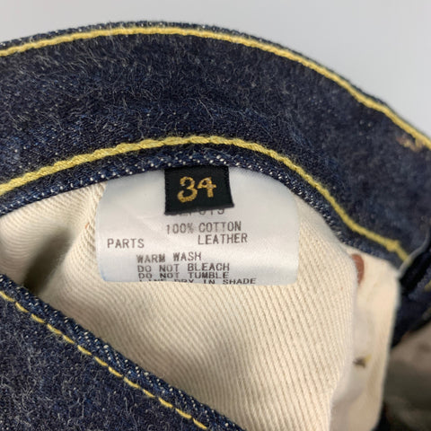 KAPITAL Size 34 Blue Indigo Contrast Stitch Selvedge Denim Button Fly Jeans