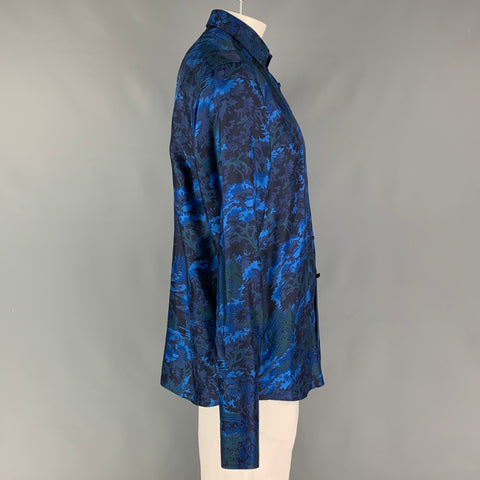 BILLIONAIRE ITALIAN COUTURE Talla L Camisa Manga Larga Seda Estampado Azul Negro