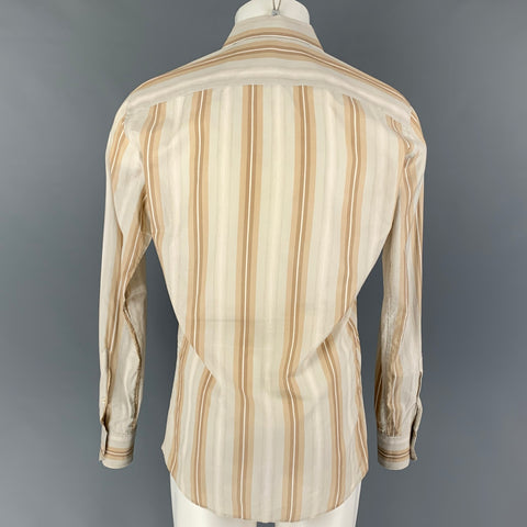 GUCCI Size M Beige Khaki Stripe Cotton Button Up Long Sleeve Shirt