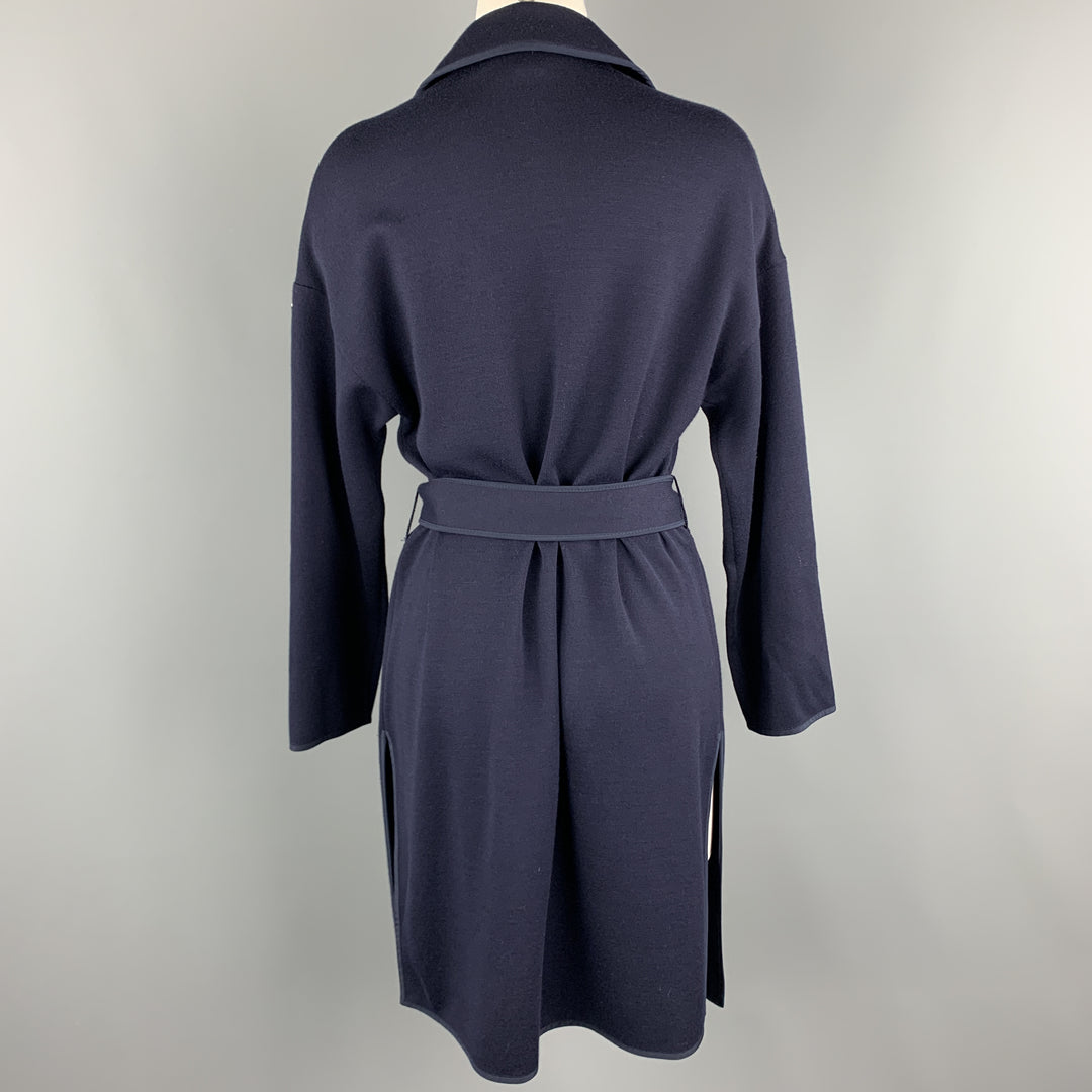 ST. JOHN Size S Navy Wool Blend Extended Cardigan Duster Coat