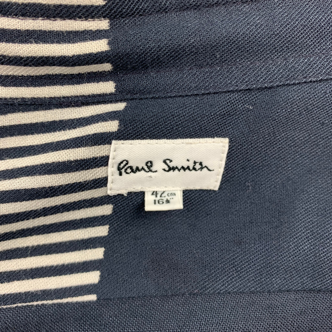 PAUL SMITH Camisa de manga larga con botones de rayón y estampado azul marino talla L