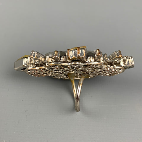ERICSON BEAMON Silver & Yellow Metal Large Rhinestone Ring
