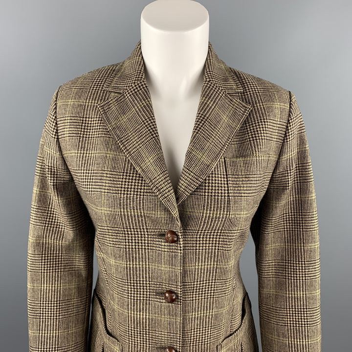 FACONNABLE Size 6 Brown Glen Plaid Wool / Cashmere Notch Lapel Jacket