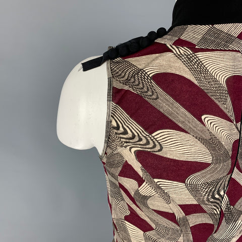 PRADA Size 2 Burgundy Brown Viscose Checkered Sleeveless Mid-Calf Dress