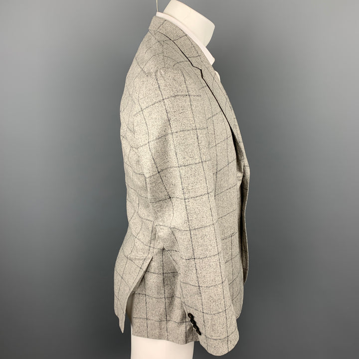 PAUL SMITH The Westbourne Size 40 Regular Grey Window Pane Silk Notch Lapel Sport Coat