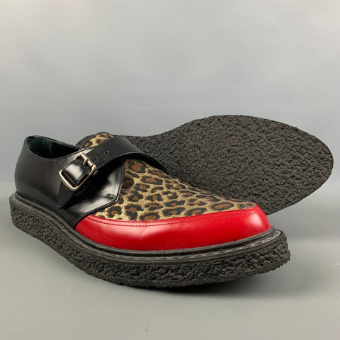 SAINT LAURENT Size 12 Black Red & Gold Mixed Materials Leather Loafers