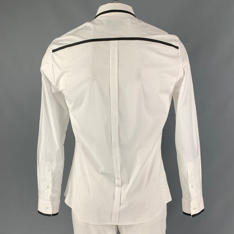 LES HOMMES Taille XL Chemise à manches longues en coton et élasthanne noir uni blanc