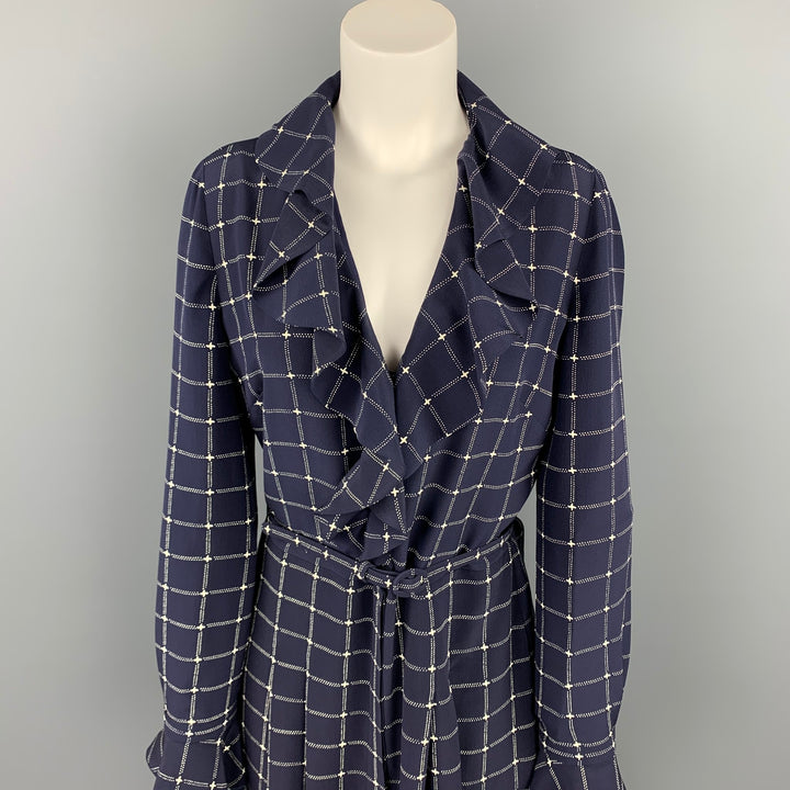 RALPH LAUREN Collection Size 8 Navy & White Checkered Silk Belted Dress