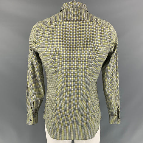 PRADA Size L Yellow & Black Checkered Long Sleeve Shirt