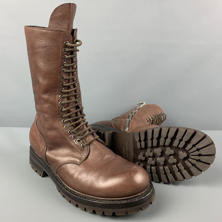 RICK OWENS Size 10 Brown Leather Tall Military Boots