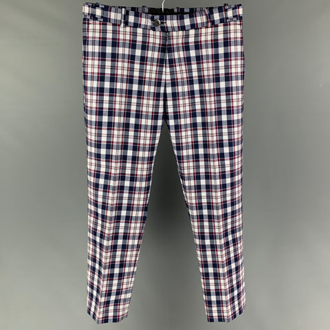 MARCELL VON BERLIN Size 36 White Navy Red Plaid Polyester Cotton Dress Pants