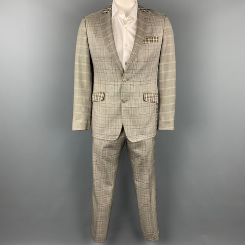 ETRO Size 40 Brown Plaid Silk / Wool Peak Lapel Suit
