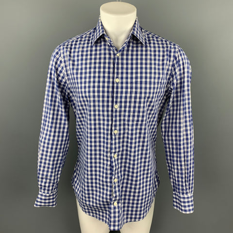 GITMAN BROS Size M Navy & White Plaid Cotton Side Pocket Long Sleeve Shirt