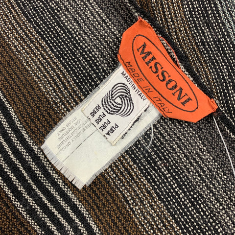 Vintage MISSIONI Grey & Brown Stripe Wool Knit Scarf