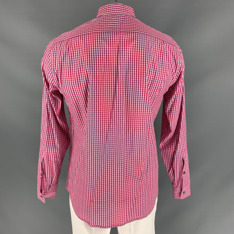 PAUL SMITH Taille L Chemise à manches longues en coton à carreaux rouge et blanc bleu