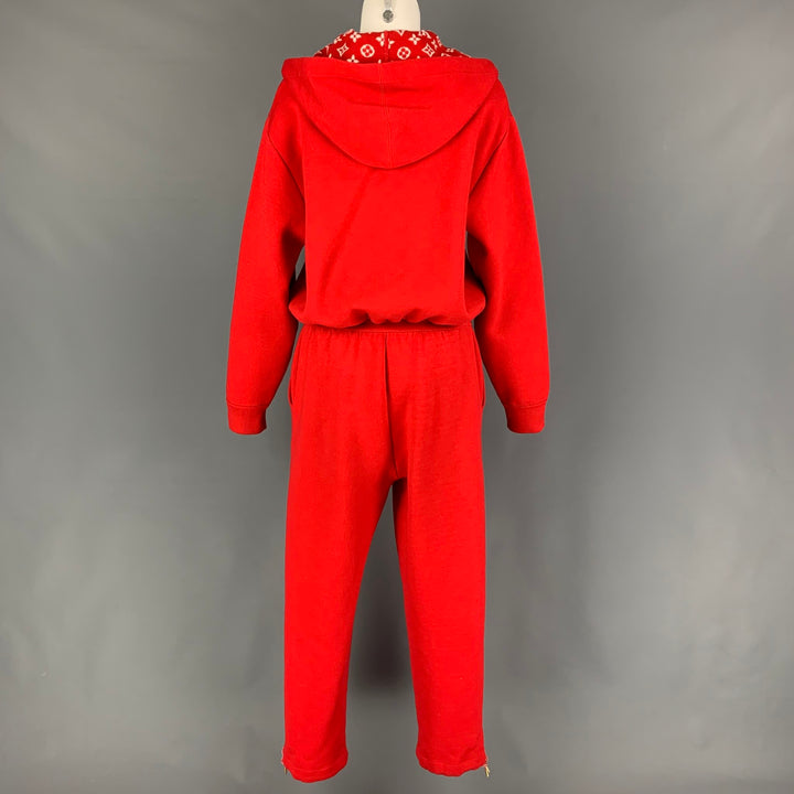 LOUIS VUITTON Size S Red White Viscose Blend Hooded Jumpsuit