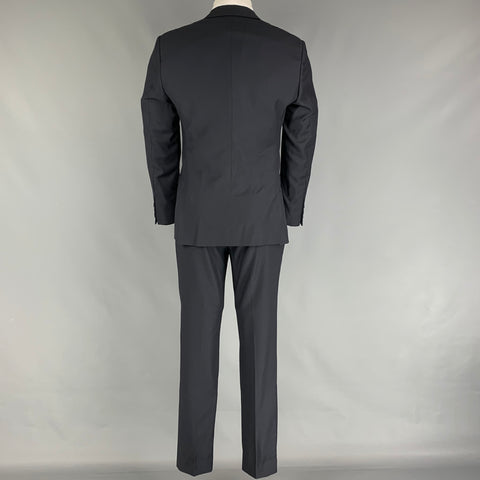 CALVIN KLEIN COLLECTION Size 36 Navy Grid Wool Peak Lapel Suit