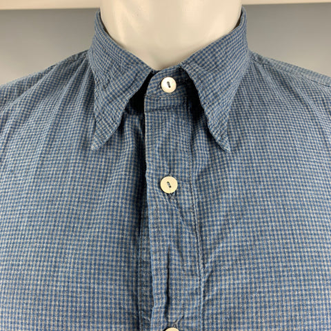 ARPENTEUR Size M Blue Grey Checkered Cotton Pull On Long Sleeve Shirt