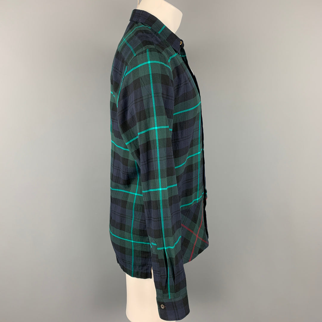 PAUL SMITH Size L Navy & Green Plaid Cotton Button Up Long Sleeve Shirt