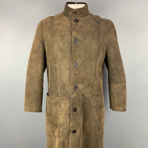 ARMANI COLLEZIONI Talla 42 Abrigo con botones de piel de oveja desgastada verde oliva