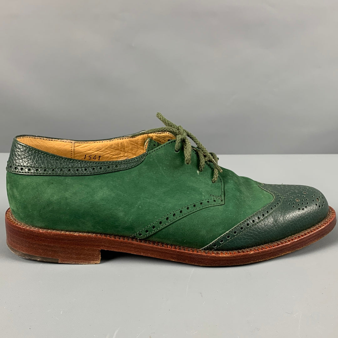 LOBB'S Zapatos con cordones y punta de ala de gamuza perforada verde talla 8
