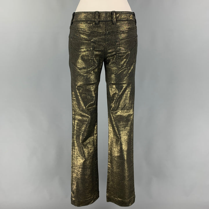 3.1 PHILLIP LIM Size 2 Gold Black Cotton Metallic Zip Fly Jeans