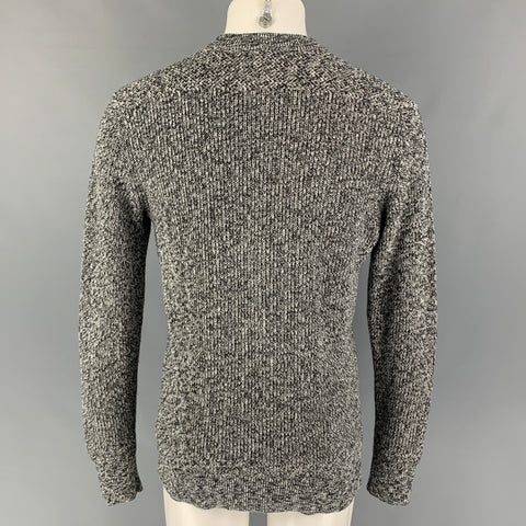 THEORY Size M Black White Knitted Linen / Cotton Crew-Neck Sweater