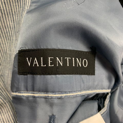 VALENTINO Talla 44 Traje de solapa de muesca de lino a rayas blancas y azules