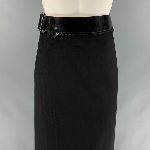 JEAN PAUL GAULTIER Size 10 Black Virgin Wool Open Front Long Skirt