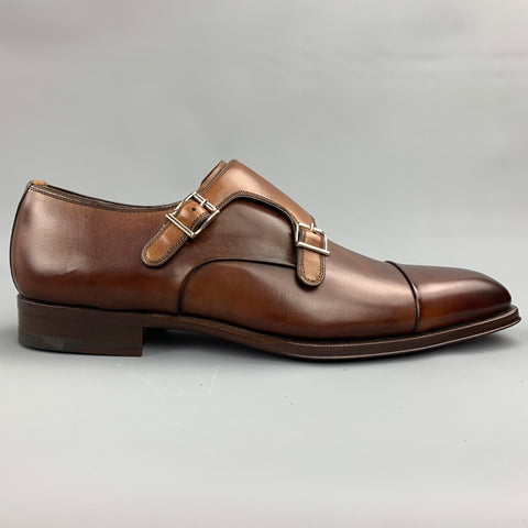 BERGDORF GOODMAN Size 11.5 Brown Antique Leather Double Monk Strap Loafers