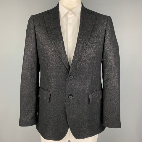 MICHAEL KORS Size 42 Black Silver Metallic Wool Blend Sport Coat