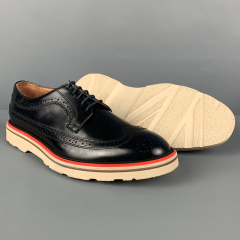 PAUL SMITH Taille 7.5 Chaussures à lacets en cuir perforé blanc marine avec bout d'aile