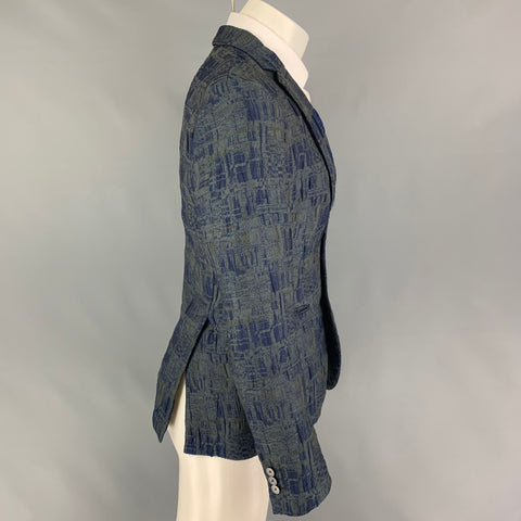 EMPORIO ARMANI Size 34 Dark Gray Blue Jacquard Polyester Blend Sport Coat
