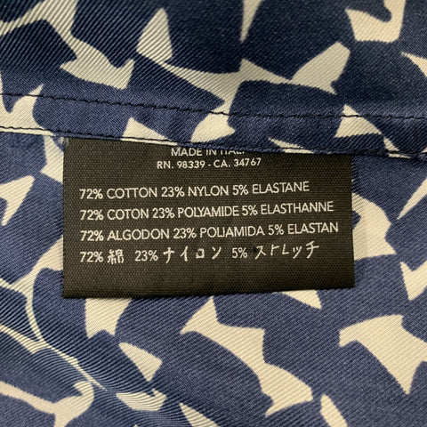 PRADA Size M Navy White Abstract Silk Long Sleeve Shirt