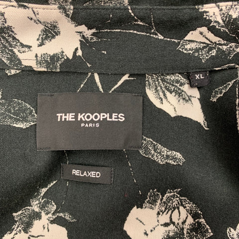 THE KOOPLES Size XL Black White Floral Viscose Button Up Long Sleeve Shirt