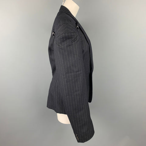 COMME des GARCONS Size M Navy Chalk Stripe Wool Double Sleeve Peak Lapel Jacket