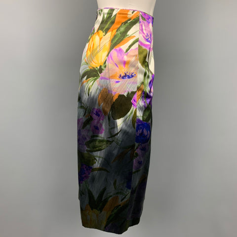 DRIES VAN NOTEN Taille 8 Jupe crayon en coton / soie multicolore