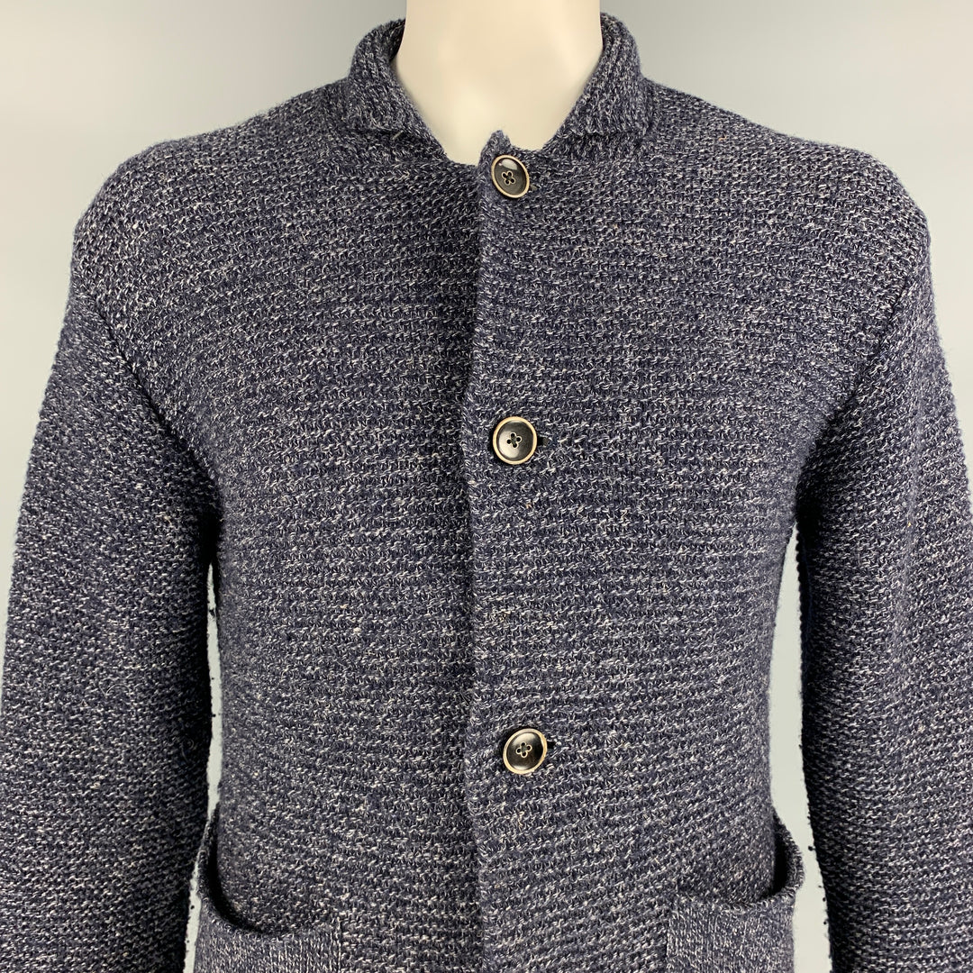 KAPITAL Size M Navy & Grey Knitted Wool / Linen Buttoned Jacket