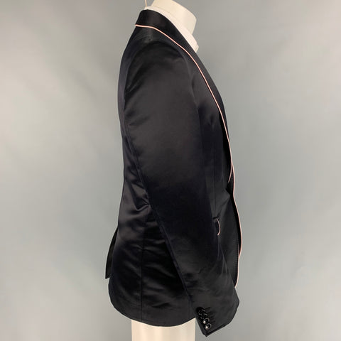 D&G by DOLCE & GABBANA Size 40 Black & Pink Polyester / Silk Shawl Collar Sport Coat