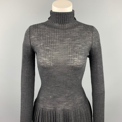 JEAN PAUL GAULTIER Taille S Pull à ceinture plissée en laine côtelée anthracite