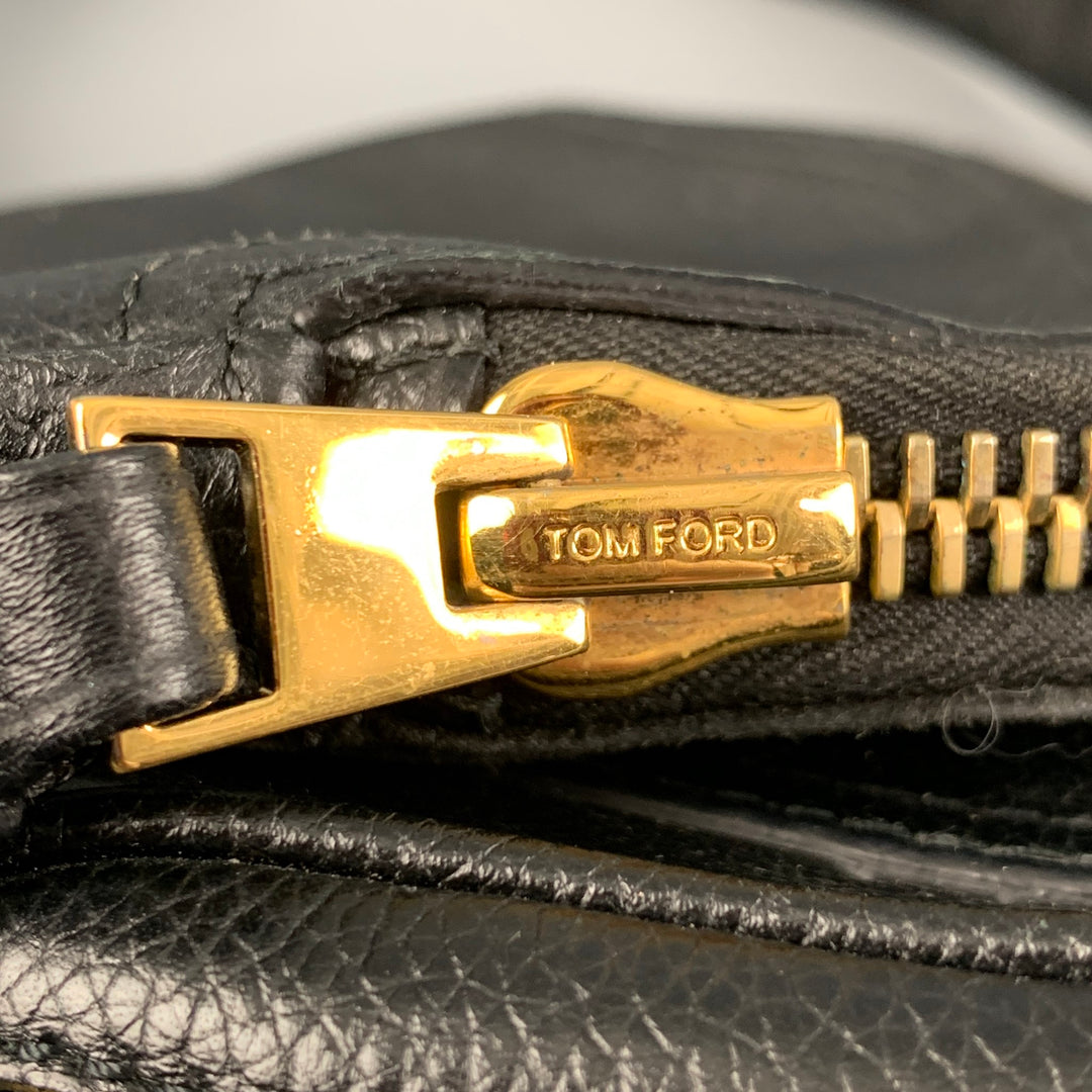 TOM FORD Black Gold Pebble Grain Leather Handbag