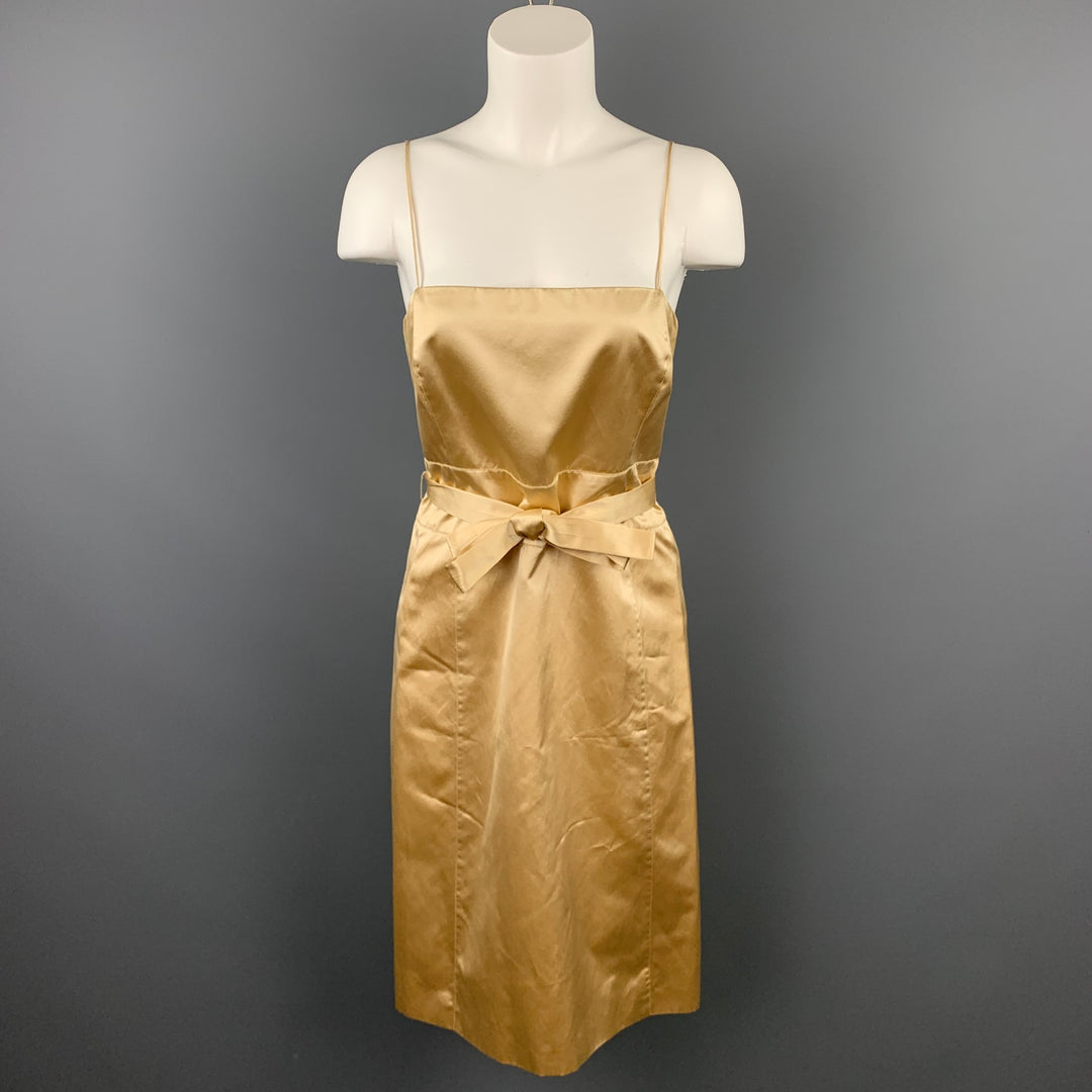 CAROLINA HERRERA Size 4 Gold Satin Silk / Cotton Double Breasted Belted 2 PC Dress Set