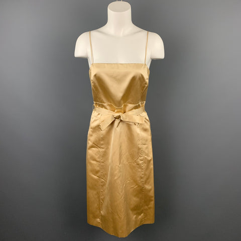 CAROLINA HERRERA Size 4 Gold Satin Silk / Cotton Double Breasted Belted 2 PC Dress Set