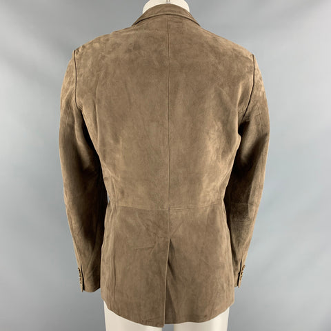 BURBERRY PRORSUM Size 40 Regular Taupe Solid Suede Peak Lapel Sport Coat