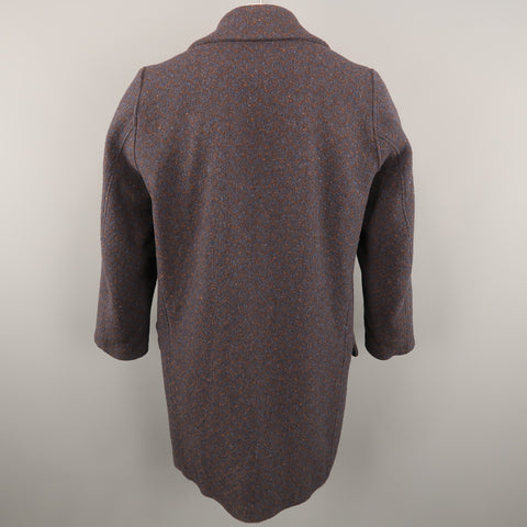 FRANK LEDER Size M Navy & Brown Heather Wool Notch Lapel Oversized Coat