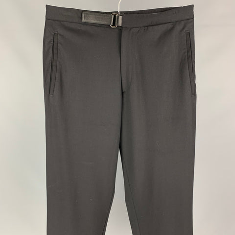 PRADA Size 30 Black Wool Blend Leather Tab Dress Pants