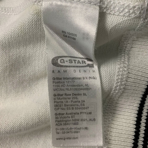 G-STAR Size XL White Solid Cotton V-Neck Pullover